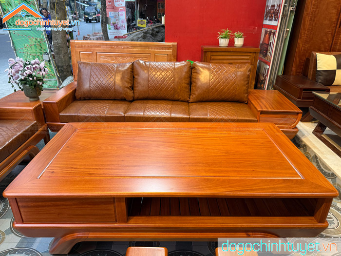 Sofa Gõ Đỏ Chân Thuyền Ngăn Kéo Vát